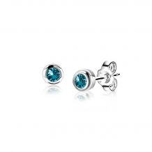 MARCH Stud Earrings 4mm Sterling Silver with Birthstone Blue Aquamarine Zirconia
