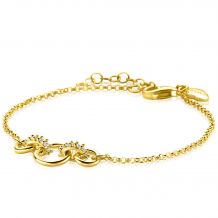 ZINZI Gold Plated Sterling Silver Bracelet with 3 Round Chains Connected by 2 Oval Chains Beautifully Set with White Zirconias 17-20cm ZIA-BF84