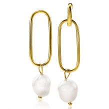 43mm ZINZI Gold Plated Sterling Silver Earrings Pendants Oval White Pearl ZICH2188G (excl. hoop earrings)