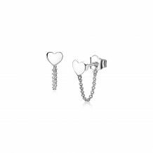ZINZI Sterling Silver Stud Earrings Heart with Chain ZIO1686