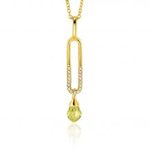 37mm ZINZI Gold Plated Sterling Silver Pendant with Trendy Open Oval Shape White and Drop Pendant Green Peridot ZIH2430 (excl. necklace)