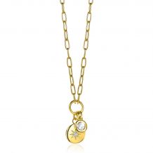 ZINZI Gold Plated Sterling Silver Necklace Coin Pendant with Star and Round Pendant White Zirconia 45cm ZIC1994G