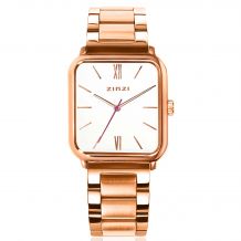 ZINZI Square Roman Watch White Dial Rose Golden Case