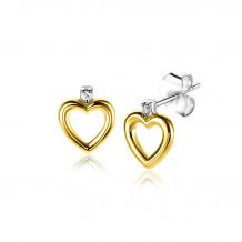 9mm ZINZI Gold Plated Sterling Silver Stud Earrings Open Heart White Zirconias ZIO2566