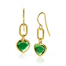 35mm ZINZI Gold Plated Sterling Silver Drop Earrings Oval Chain and Heart Pendant in Green Color Stone ZIO-BF68