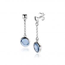 29mm ZINZI Sterling Silver Stud Earrings with Chain and Round Blue Color Stone ZIO-BF83