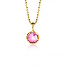 OCTOBER Pendant 8mm Gold Plated Birthstone Pink Rose Quartz Zirconia (excl. necklace)