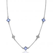 ZINZI silver link necklace with two silver and three blue clovers 40-45cm ZIC2582
