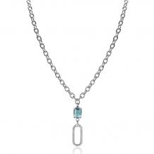 ZINZI Sterling Silver Fantasy Chain Necklace with Oval Pendant Set with White Zirconias and Green/Blue (Petrol) Color Stone in Prong Setting 45cm ZIC2487