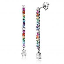 42mm ZINZI Sterling Sterling Silver Earrings Rainbow Color Stones and Triangle White Zirconia ZIO2486