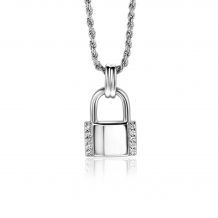 ZINZI zilveren hanger (20mm) in de vorm van een slotje, bezet met witte zirconia's ZIH2391 (exclusief ketting geprijsd)