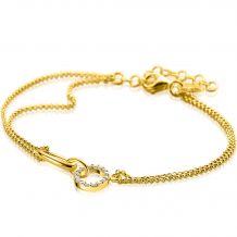 ZINZI Gold Plated Sterling Silver Multi-look Bracelet with 2 Chains Connected to an Oval Chain and Open Circle Set with White Zirconias 17-20cm ZIA2463Y