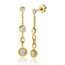 30mm ZINZI Gold Plated Sterling Silver Earrings Chains White Round Zirconias ZIO2265G