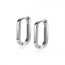 20mm ZINZI Sterling Silver Hoop Earrings Oval Shape White Zirconias ZIO2319