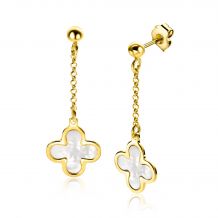 39mm ZINZI Gold Plated Sterling Silver Stud Earrings Rolo Chain and Clover Charm White Mother-of-Pearl ZIO-BF71