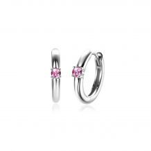 OCTOBER Hoop Earrings 13mm Sterling Silver with Birthstone Pink Rose Quartz Zirconia