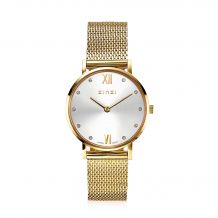 ZINZI Lady Crystal Watch 28mm Silver Colored Dial with White Crystals Gold Colored Colored Case and Mesh Strap ZIW633M