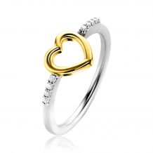 ZINZI zilveren ring met gold plated open hartje 8mm en witte zirconia's ZIR2566