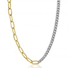 ZINZI Sterling Silver Bicolor Necklace with Trendy Curb and Gold Plated Oval Chain 6mm width 45cm ZIC-BF79