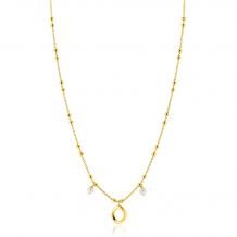 ZINZI Gold Plated Sterling Silver Fantasy Necklace with 15 Small Beads, 2 White Pearls and a Playful Organic Open Design 42-45cm ZIC2405