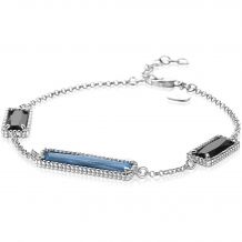 ZINZI Sterling Silver Fantasy Bracelet with Rectangular Settings Blue and Black 18-21cm ZIA2111