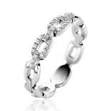 ZINZI zilveren schakelring met trendy ovale schakels, schitterend bezet met witte zirconia's 4mm breed ZIR2552
