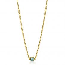 ZINZI Gold Plated Sterling Silver Curb Chain Necklace with Square Setting with Indigo Blue Color Stone 40-45cm ZIC2417G