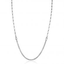 ZINZI Sterling Silver Chain Necklace Curb and Square Chain with Rectangular Setting with White Zirconia 42-45cm ZIC2519