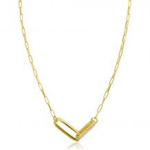 ZINZI gold plated zilveren schakel ketting 45cm met 2 grote ovale schakels, bezet met witte zirconia ZIC2371Y