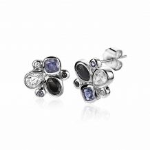 ZINZI Sterling Silver Fantasy Ear Studs 10 mm Blue Black