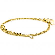 ZINZI Gold Plated Sterling Silver Multi-look Bracelet with Round Setting with White Zirconia and Beads 16,5-19cm ZIA2520Y