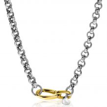 ZINZI Sterling Silver Luxury Curb Chain Necklace 43 cm Bicolor