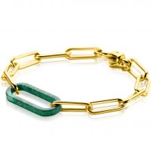 ZINZI Gold Plated Sterling Silver Luxury Bracelet with Paperclip Chains and a Single Large Trendy Oval Chain in Malachite Green 20cm ZIA2488