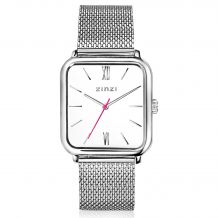 ZINZI Square Roman Watch 32mm White Dial Silver Colored Square Case and Mesh Strap ZIW806M