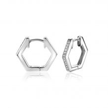 15mm ZINZI Sterling Silver Hoop Earrings Hexagon White Zirconias 15x2mm ZIO2433