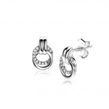 13mm ZINZI Sterling Silver Stud Earrings with 2 Intertwined Open Circles and White Zirconias ZIO2266