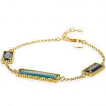 ZINZI Gold Plated Sterling Silver Fantasy Bracelet with Rectangular Settings Green and Black 18-21cm ZIA2112