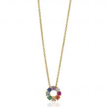 ZINZI Sterling Silver Necklace 14K Yellow Gold Plated 12mm Round Pendant regenboog ZIC2172