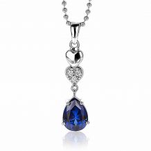 24mm ZINZI Sterling Silver Pendant Hearts Drop White Blue ZIH2124 (excl. necklace)