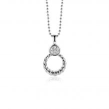 ZINZI zilveren ronde hanger 20mm gedraaid motief, bezet met witte zirconia's ZIH2390