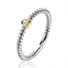 ZINZI Sterling Silver Bicolor Ring Twisted White Zirconia ZIR2132