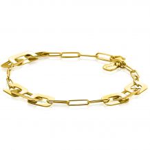 ZINZI Gold Plated Sterling Silver Trendy Chain Bracelet with Rectangular Chains in Multiple Widths 17-20cm ZIA-BF72G