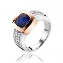 ZINZI Rose Gold Plated Sterling Silver Ring Blue ZIR1156H