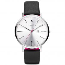 ZINZI Retro Watch Silver Colored Dial Silver Colored Case and Black Leather Strap 38mm  ZIW402