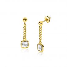 25mm ZINZI gold plated silver stud earrings with gourmet chain and square setting white zirconia ZIO2417Y
