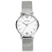 ZINZI Lady Watch White Dial Silver Colored Case and Stainless Steel Mesh Strap 28mm ZIW606M