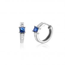 16mm ZINZI Sterling Silver Hoop Earrings Square Sapphire Blue Color Stone and White Zirconias 16x3mm ZIO2453