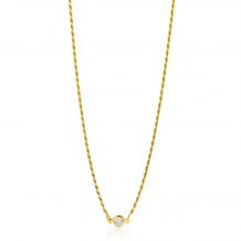 ZINZI Gold Plated Sterling Silver Rope Chain Necklace Set with a Round White Zirconia 40-45cm ZIC2461Y