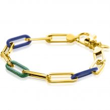 ZINZI Gold Plated Sterling Silver Papeclip Chain Bracelet with Trendy Chains in Lapis Blue and Malachite Green 19cm ZIA2455