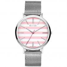 ZINZI Retro Watch Pink-White Striped Dial Silver Colored Stainless Steel Case and Mesh Strap 38mm  ZIW419M